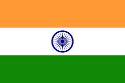 Flag of India - Three horizontal stripes in orange, white and green. Has circle emblem in centre of flag.