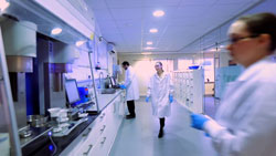 Picture of the inside of a laboratory with three people
